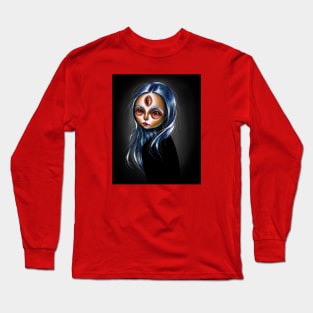 Blue Haired Girl Pop Surrealism Illustration Study Long Sleeve T-Shirt